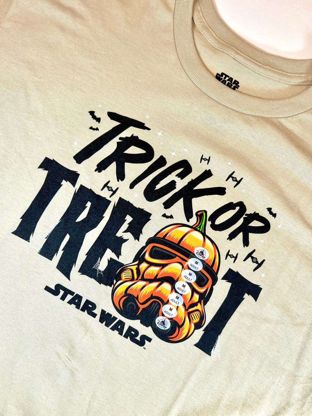 Star Wars Trick or Treat Pumpkin Stormtrooper Adult Tan Tee - NWT